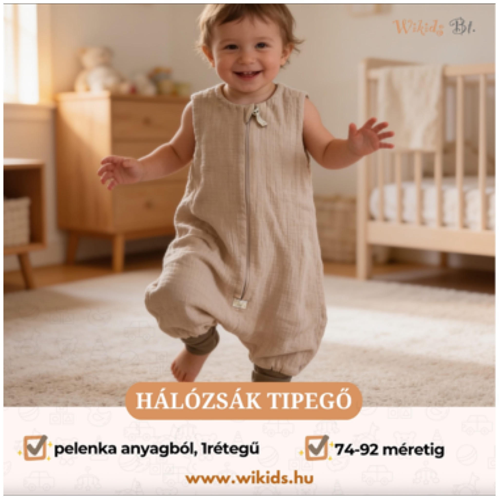 Hálózsák tipegő pelenka anyagból 1rétegű 74-92 méretig